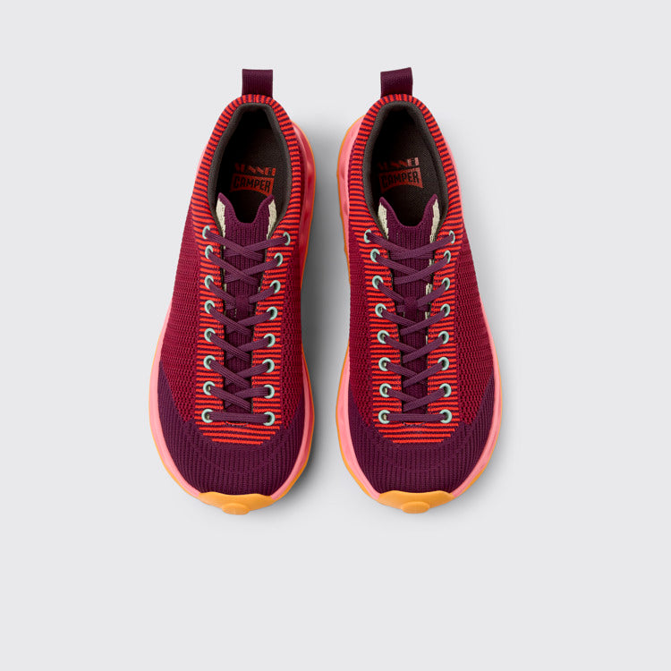 Overhead view of Camper x SUNNEI - PELOTISSIMA Burgundy, Pink and Orange Textile Sneakers for Men.