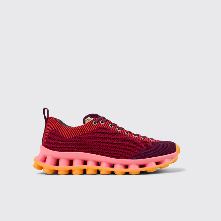 Side view of Camper x SUNNEI - PELOTISSIMA Burgundy, Pink and Orange Textile Sneakers for Men.