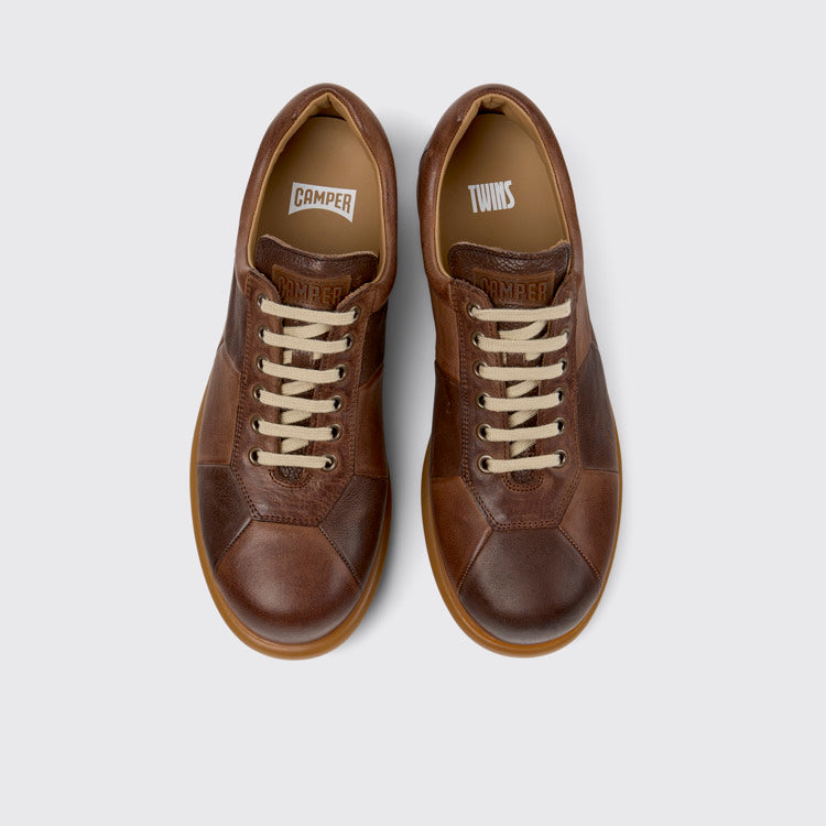 Overhead view of Twins Brown Leather Shoes for Men.
