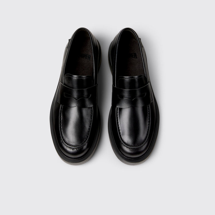 Overhead view of Dean Black Leather Moccasins for Men.