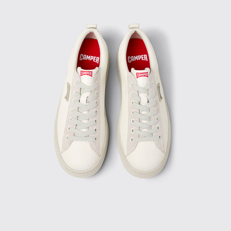 Overhead view of Runner White Leather and Nubuck Sneakers for Men.
