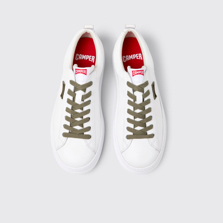 Overhead view of Runner White Leather Sneakers for Men.