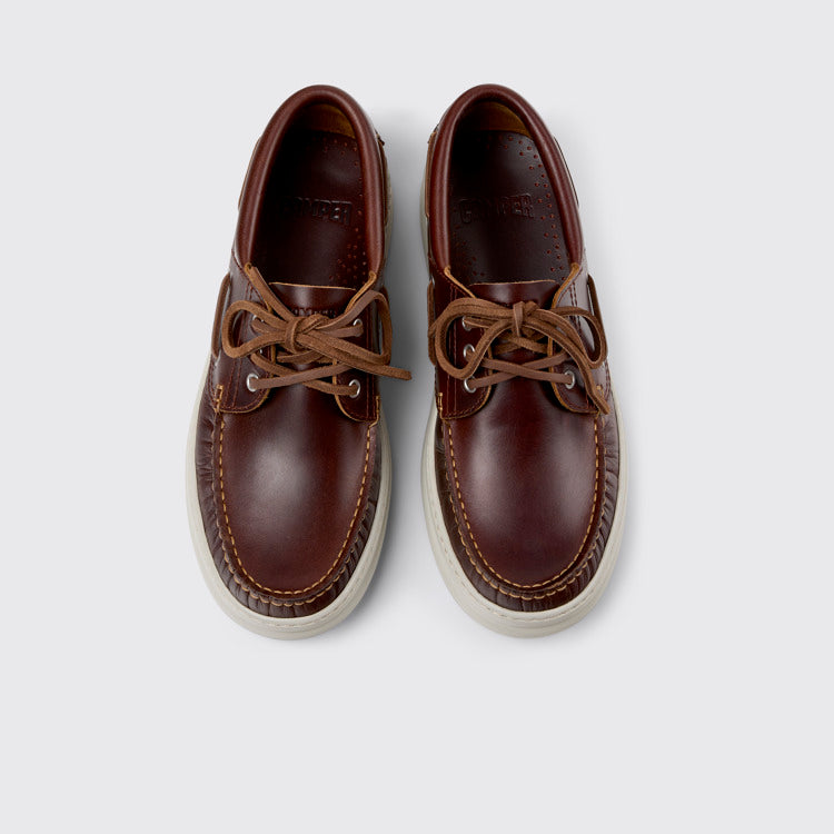 Overhead view of Runner Brown Leather Moccasins/Nautical Shoes for Men.