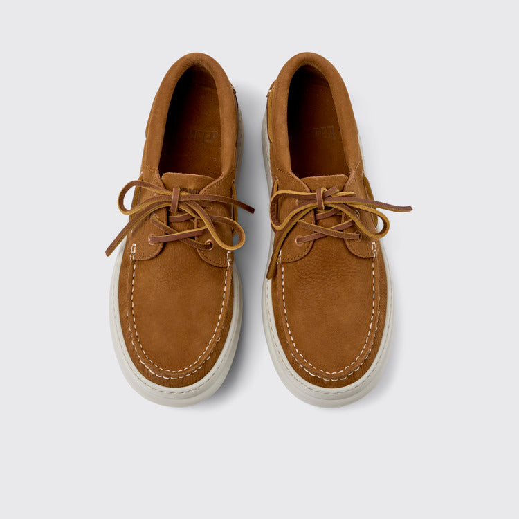 Overhead view of Runner Brown Nubuck Leather Nautical Moccasins for Men.