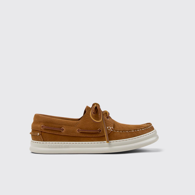 Side view of Runner Brown Nubuck Leather Nautical Moccasins for Men.