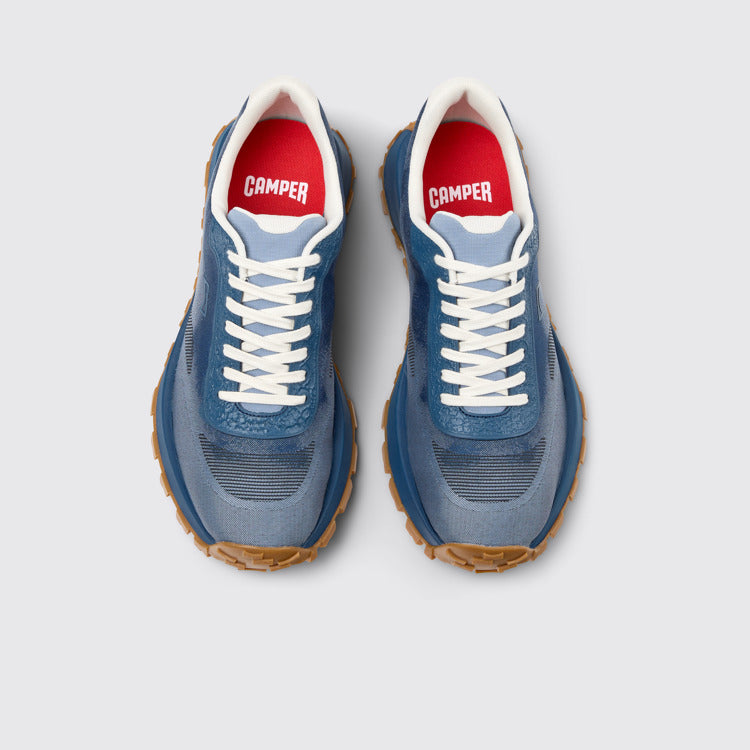 Overhead view of Drift Trail Blue Leather Sneakers for Men.