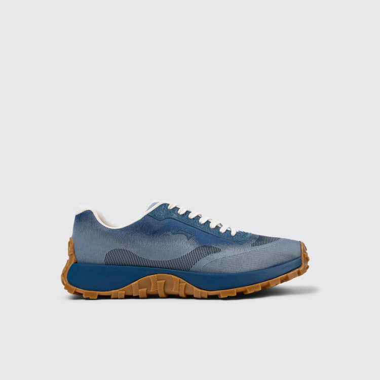 Side view of Drift Trail Blue Leather Sneakers for Men.