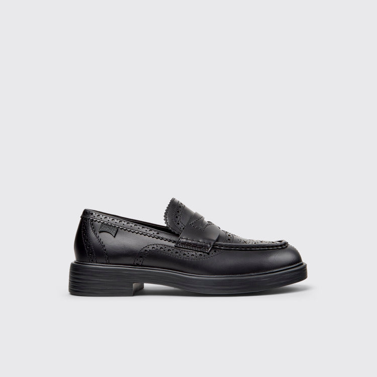 Side view of Twins Black Leather Moccasins for Men.