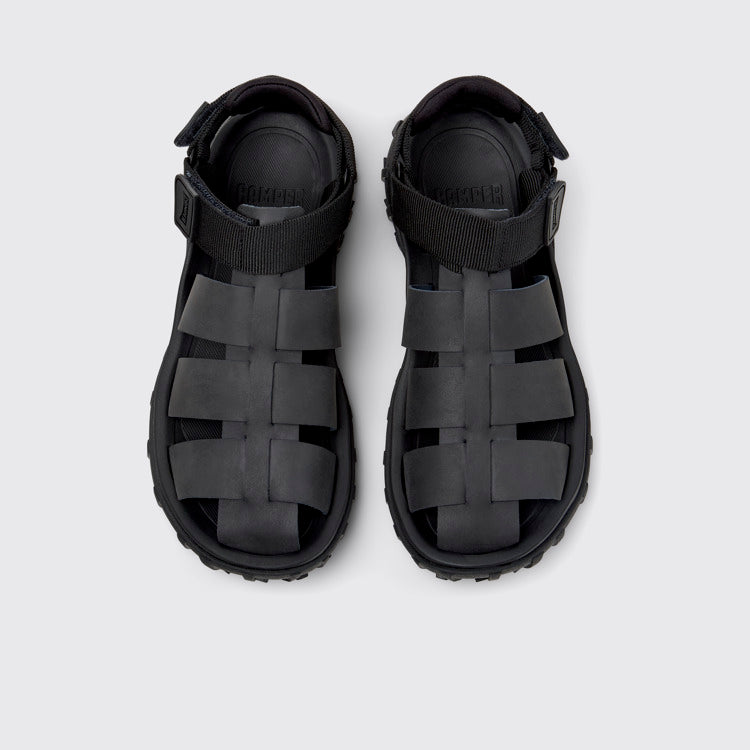 Overhead view of Drift Trail Sandal Black Leather and Textile Sandals for Men.