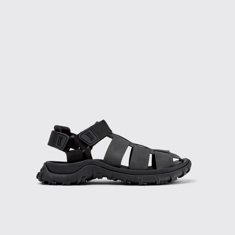 Side view of Drift Trail Sandal Black Leather and Textile Sandals for Men.