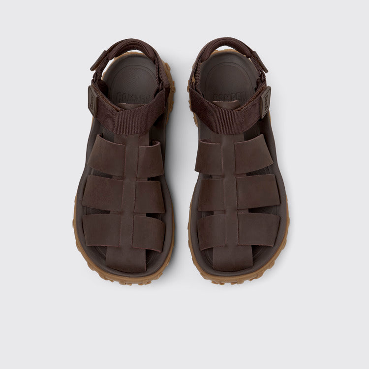 Overhead view of Drift Trail Sandal Brown Leather and Textile Sandals for Men.