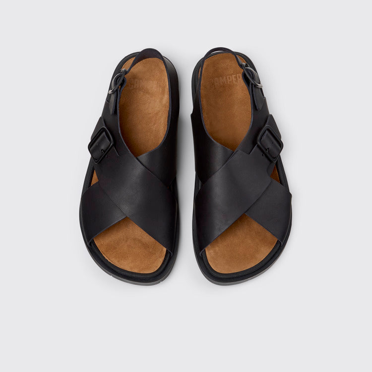 Overhead view of Lluc Sandal Black Leather Sandals for Men.