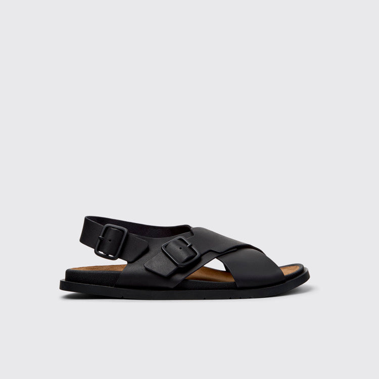 Side view of Lluc Sandal Black Leather Sandals for Men.