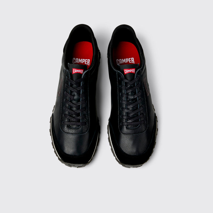 Overhead view of Drift Walk Black Leather and Nubuck Sneakers for Men.