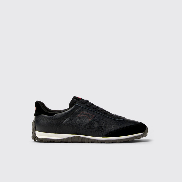 Side view of Drift Walk Black Leather and Nubuck Sneakers for Men.