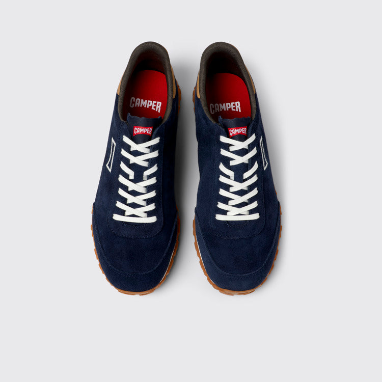 Overhead view of Drift Walk Blue and Brown Suede and Leather Sneakers for Men.