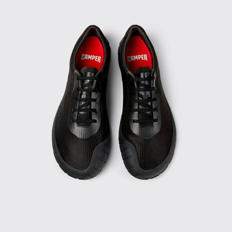 Overhead view of Peu Path+ Black Leather Sneakers for Men.