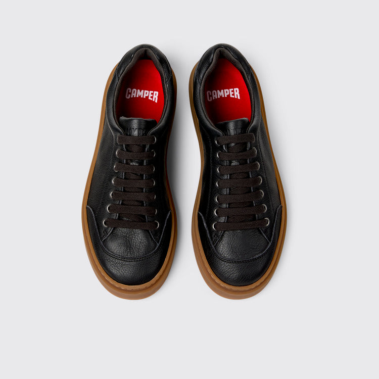 Overhead view of Runner Twentyfive Black Leather Sneakers for Men.