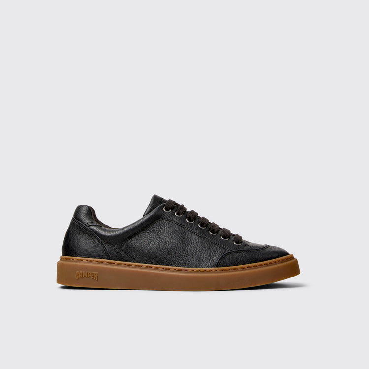 Side view of Runner Twentyfive Black Leather Sneakers for Men.