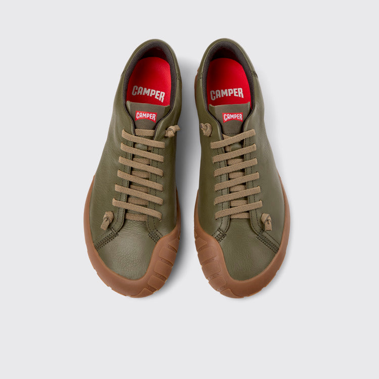 Overhead view of Peu Path+ Green Leather Shoes for Men.