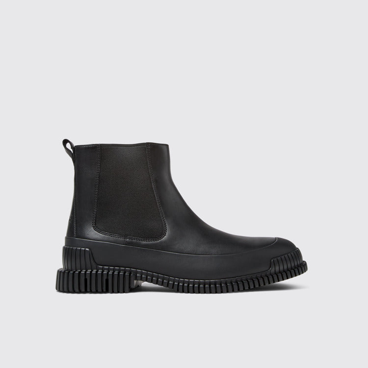 Side view of Pix Black Leather Ankle Boots for Men.