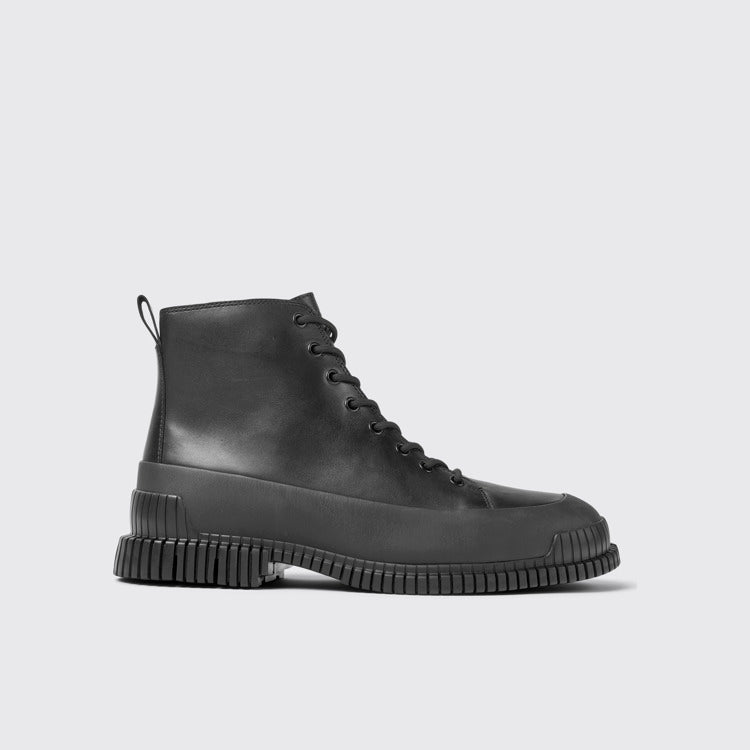 Side view of Pix Black Leather Mid Boots for Men.