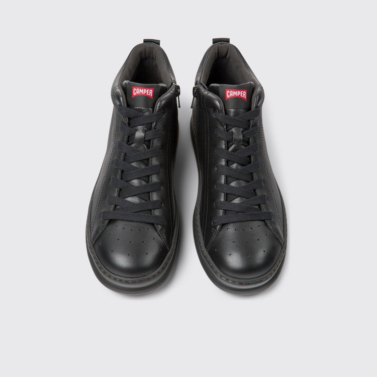 Overhead view of Runner Black Leather Ankle Boots for Men.