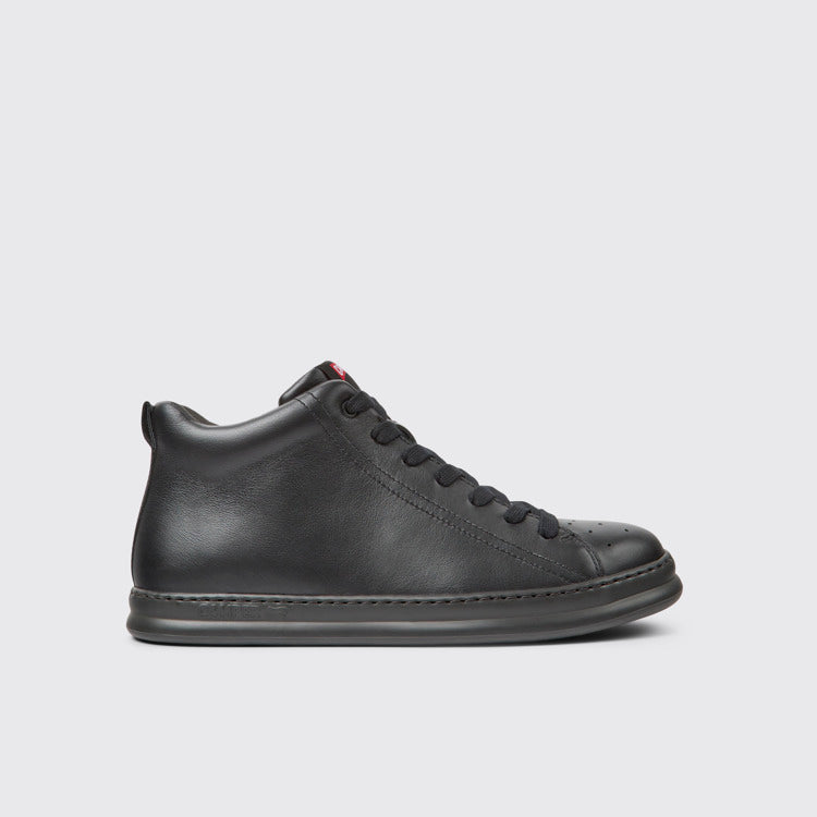 Side view of Runner Black Leather Ankle Boots for Men.