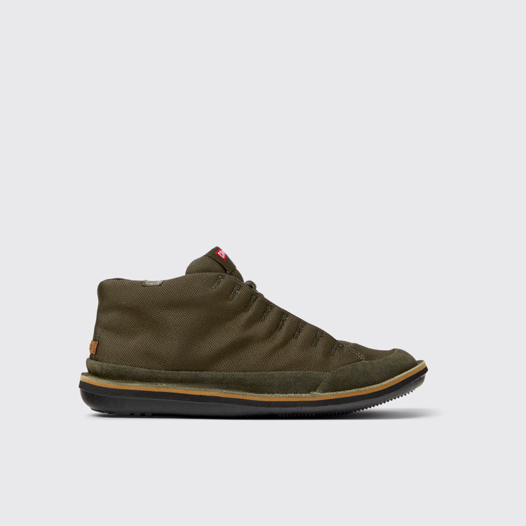 Side view of Beetle Green Textile and Nubuck Ankle Boots for Men.