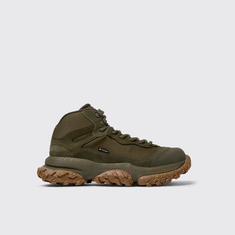 Side view of Karst Trek Green Textile and Nubuck Ankle Boots for Men.