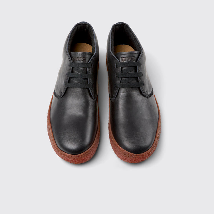 Overhead view of Peu Terreno Black Leather Ankle Boots for Men.