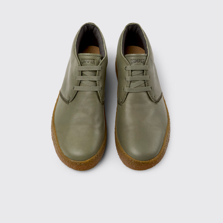 Overhead view of Peu Terreno Green Leather Ankle Boots for Men.