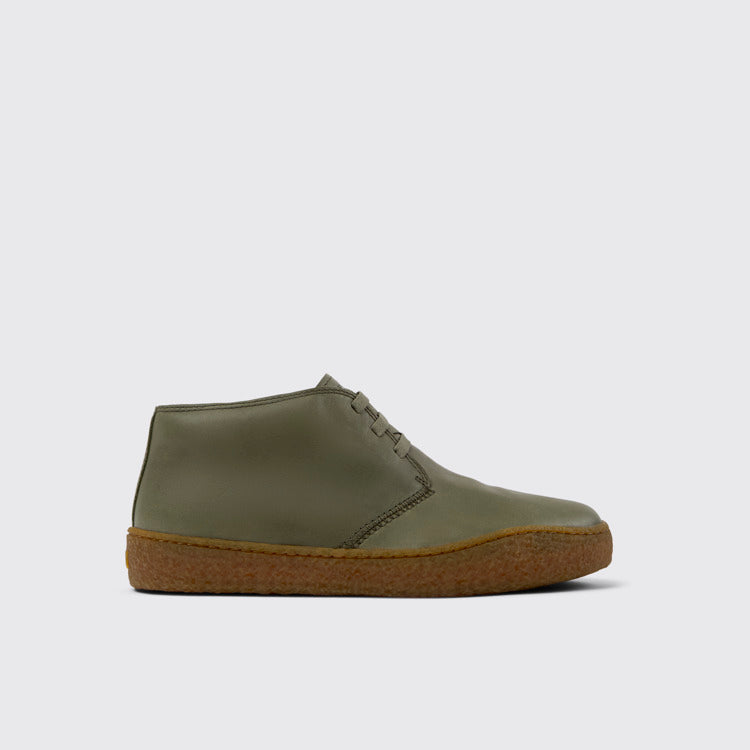 Side view of Peu Terreno Green Leather Ankle Boots for Men.
