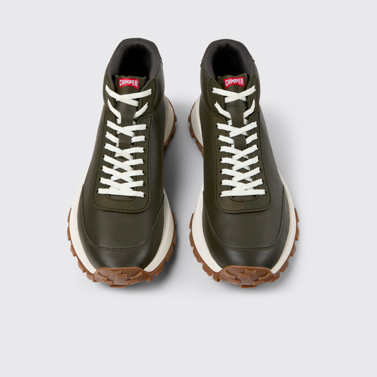 Overhead view of Drift Trail VIBRAM Green leather ankle boots for men