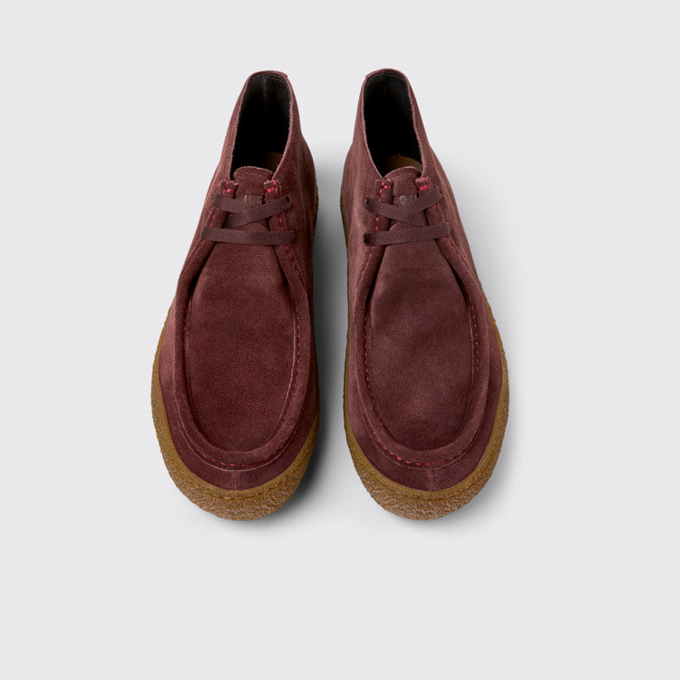 Overhead view of Peu Terreno Burgundy Suede Ankle Boots for Men.