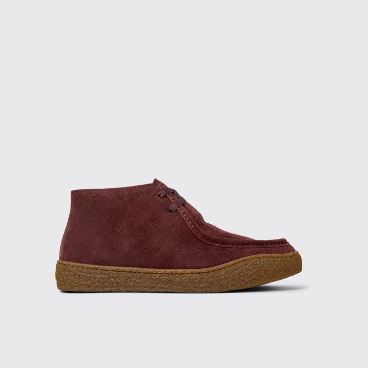 Side view of Peu Terreno Burgundy Suede Ankle Boots for Men.