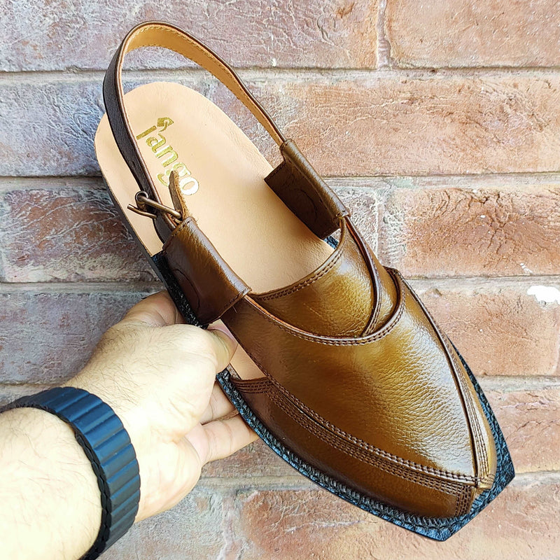 Chocolate Brown Grain Leather Chapal - Jango Mall