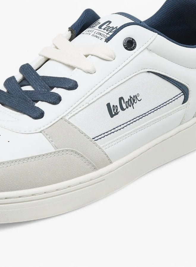 Lee Cooper Men's Solid Lace-Up Sneakers- WHITE