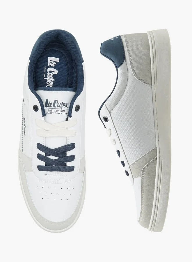 Lee Cooper Men's Solid Lace-Up Sneakers- WHITE
