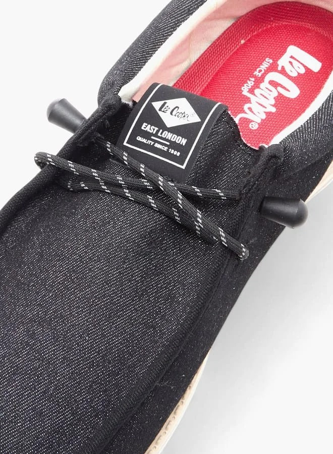 Lee Cooper Men's Textured Moccasins with Lace-Up Closure -Black