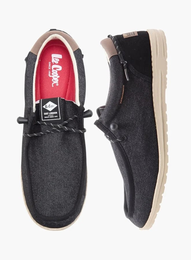 Lee Cooper Men's Textured Moccasins with Lace-Up Closure -Black