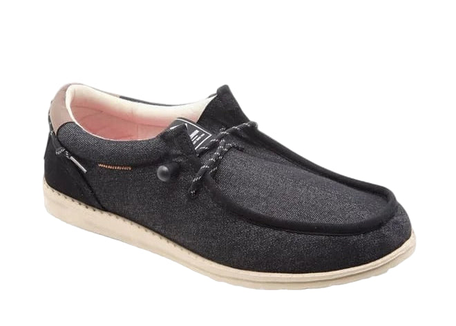 Lee Cooper Men's Textured Moccasins with Lace-Up Closure -Black