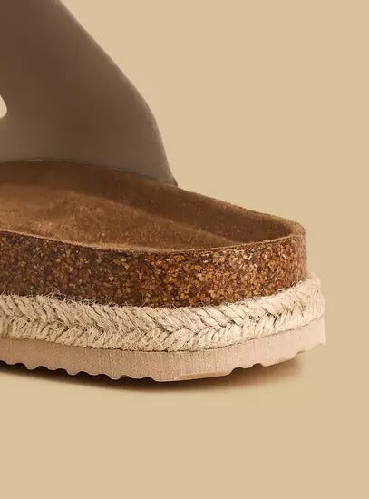 Beige Max Jute Slide Sandals - Casual Slip-On with Buckle Accent