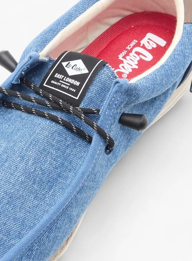 Lee Cooper Men's Textured Moccasins with Lace-Up Closure -Blue