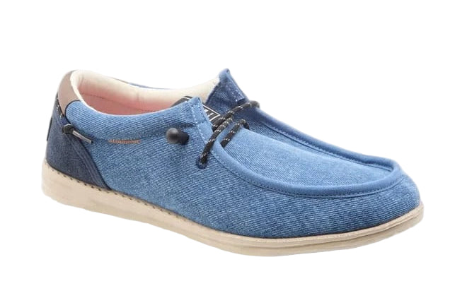 Lee Cooper Men's Textured Moccasins with Lace-Up Closure -Blue