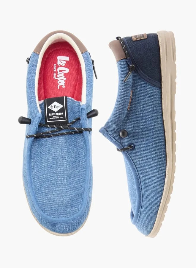 Lee Cooper Men's Textured Moccasins with Lace-Up Closure -Blue