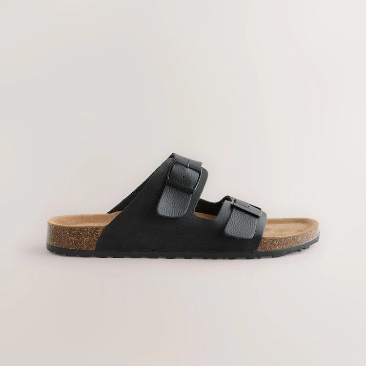 Next Black Leather Two Buckle Sandals