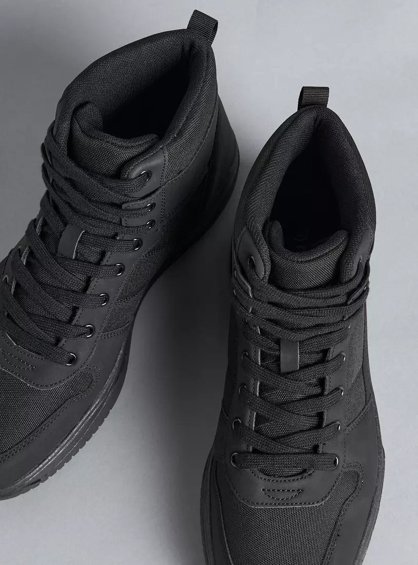 Panelled Ankle Boots with Lace-Up Closure