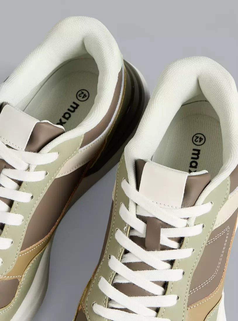 Panelled Sports Shoes with Lace-Up Closure