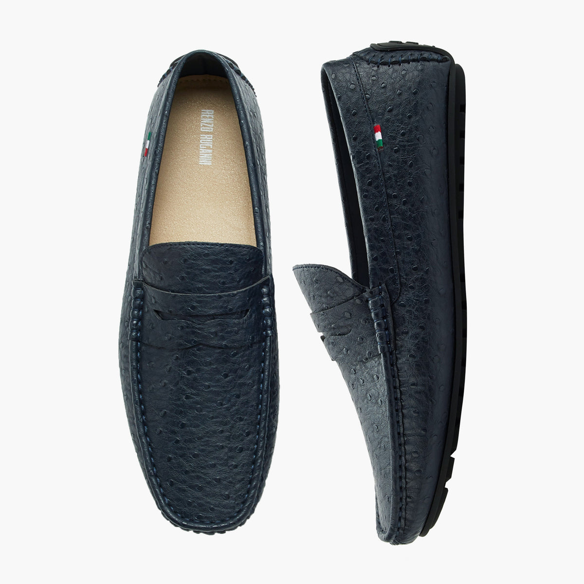 Renzo Ruganni Men Textured Slip-On Blue